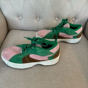 JEFFREY CAMPBELL Limit Platform Sneakers in Green / Pink, Sise 8